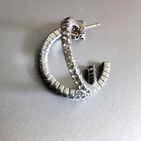 Dazzling Sterling Silver Hoops Pave CZ - Picture 14 of 16